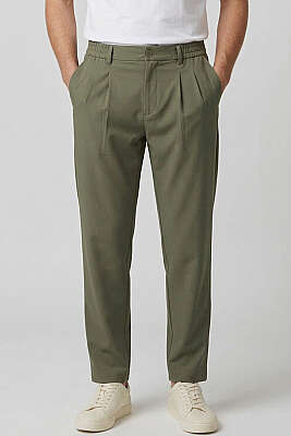 Bel Lastikli Önü Pileli Erkek Pantolon Haki - GAVAZZİ