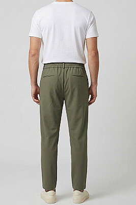 Bel Lastikli Önü Pileli Erkek Pantolon Haki - Erkek Pantolon