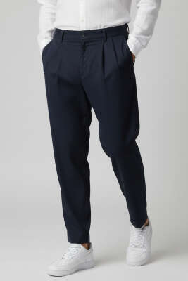 Bel Lastikli Önü Pileli Erkek Pantolon Lacivert - GAVAZZİ