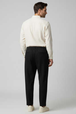 Bel Lastikli Önü Pileli Erkek Pantolon Siyah - Erkek Pantolon
