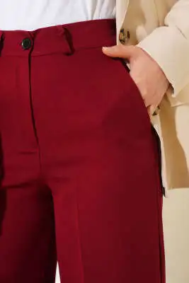 Bel Lastikli Palazzo Kumaş Pantolon Bordo - Pantolon