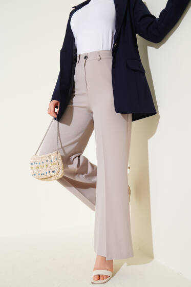 Bel Lastikli Palazzo Kumaş Pantolon Gri - Pantolon