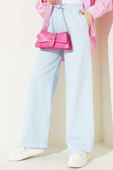 Bel Lastikli Palazzo Pantolon Mavi - Pantolon