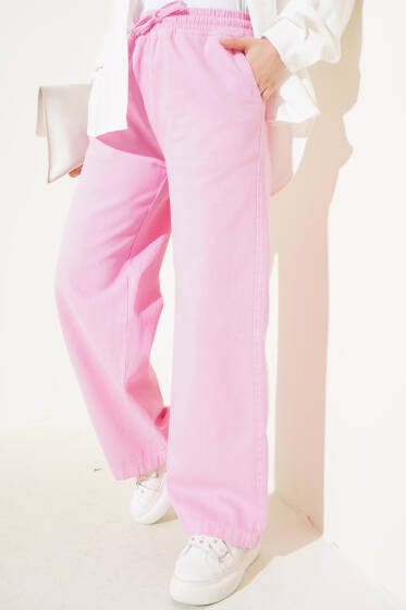 Bel Lastikli Palazzo Pantolon Pembe - Pantolon