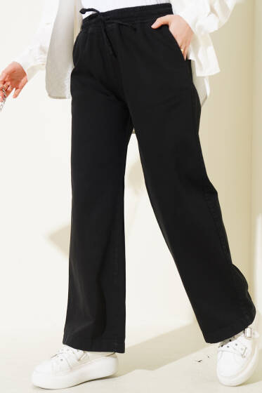 Bel Lastikli Palazzo Pantolon Siyah - Pantolon