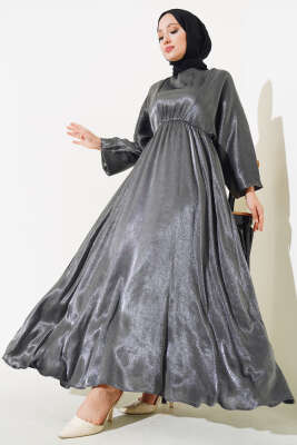 Bel Lastikli Parlak Elbise Füme - HEWES