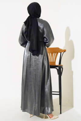 Bel Lastikli Parlak Elbise Füme - Tesettür Elbise