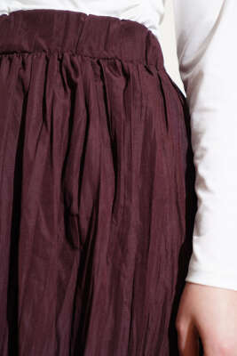 Bel Lastikli Pileli Kırışık Etek Acı Kahve - Uzun Etek