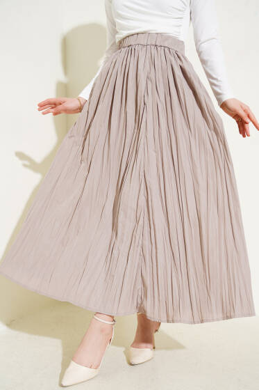 Bel Lastikli Pileli Kırışık Etek Taş - Etek