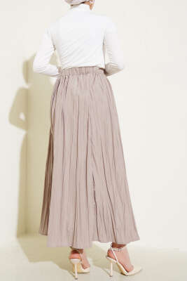 Bel Lastikli Pileli Kırışık Etek Taş - Uzun Etek