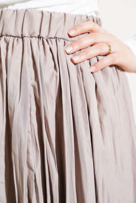 Bel Lastikli Pileli Kırışık Etek Taş - Uzun Etek