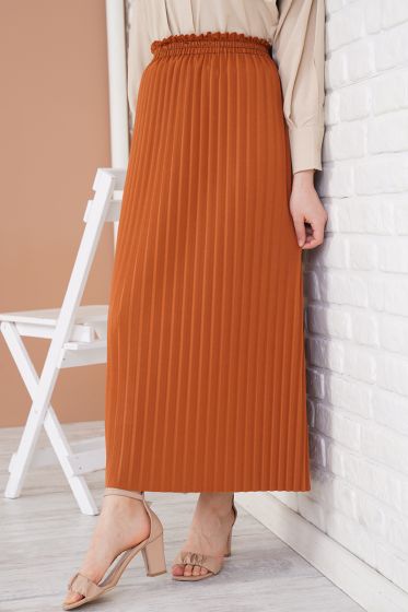 Bel Lastikli Piliseli Kiremit Etek - Uzun Etek