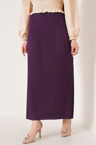 Bel Lastikli Piliseli Mor Etek - Uzun Etek