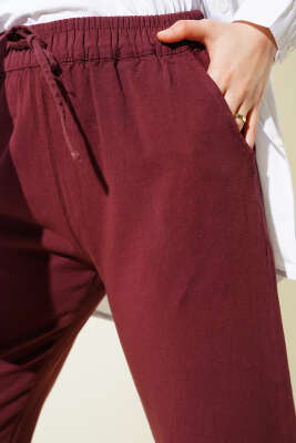 Bel Lastikli Püskül Paça Gabardin Pantolon Bordo - 300-500 TL Ürünler