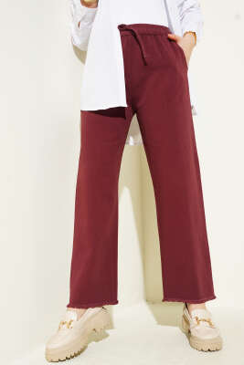 Bel Lastikli Püskül Paça Gabardin Pantolon Bordo - 300-500 TL Ürünler