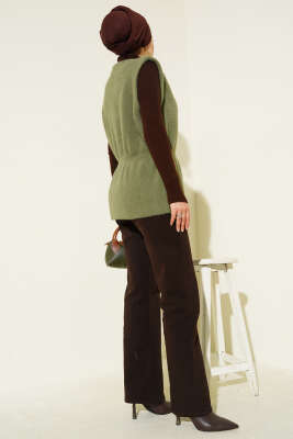 Bel Lastikli Sakallı Triko Yelek Haki - Yelek