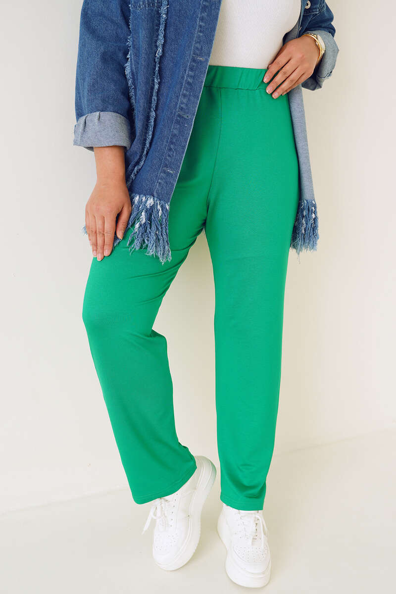 Bel Lastikli Şalaş Büyük Beden Pantolon Yeşil