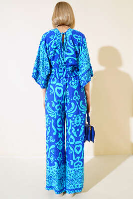 Bel Lastikli Salaş İkili Takım Saks - Kadın Giyim Modelleri