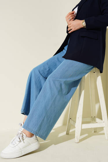 Bel Lastikli Salaş Kot Mavisi Pantolon - Pantolon