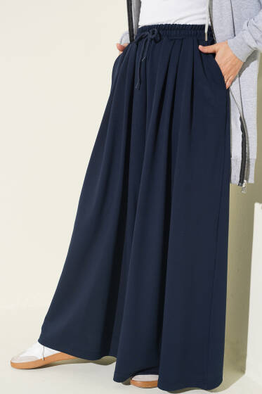 Bel Lastikli Salaş Loyşa Pantolon Lacivert - Pantolon