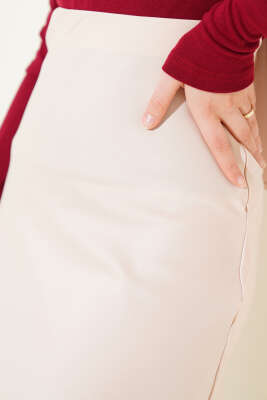 Bel Lastikli Saten Etek Bej - Uzun Etek