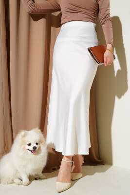 Bel Lastikli Saten Etek Beyaz 