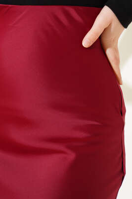 Bel Lastikli Saten Etek Bordo - Uzun Etek