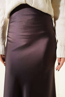 Bel Lastikli Saten Etek Koyu Kahve - Etek