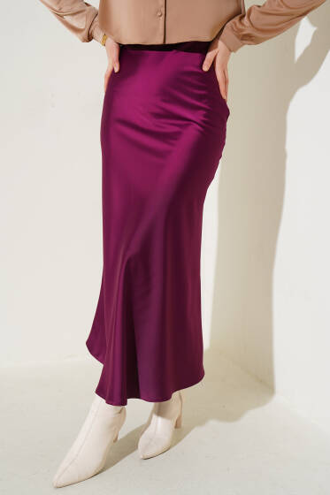 Bel Lastikli Saten Etek Menekşe - Etek