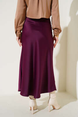 Bel Lastikli Saten Etek Menekşe - Uzun Etek