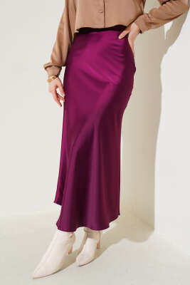 Bel Lastikli Saten Etek Menekşe - Uzun Etek