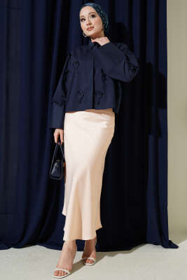 Bel Lastikli Saten Etek Pudra - Etek