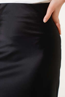 Bel Lastikli Saten Etek Siyah - Uzun Etek