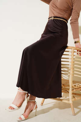 Bel Lastikli Saten Kloş Etek Acı kahve 