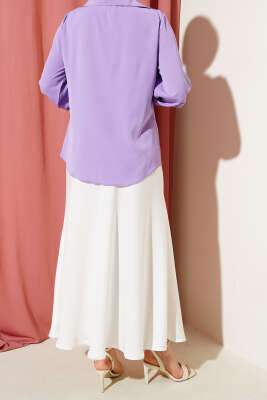 Bel Lastikli Saten Kloş Etek Beyaz - Uzun Etek