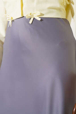 Bel Lastikli Saten Kloş Etek Kayrak Grisi - Uzun Etek