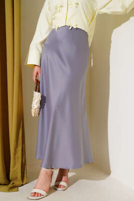 Bel Lastikli Saten Kloş Etek Kayrak Grisi 