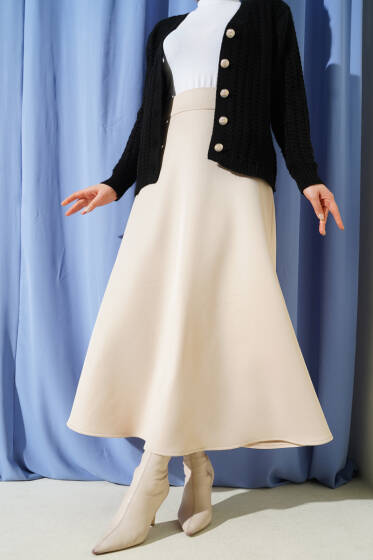 Bel Lastikli Scuba Çan Etek Bej - Etek