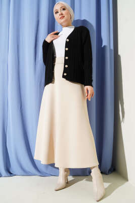 Bel Lastikli Scuba Çan Etek Bej - Etek