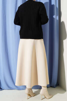 Bel Lastikli Scuba Çan Etek Bej - Etek