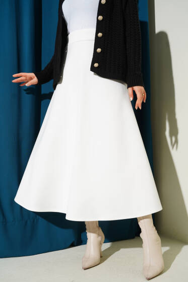 Bel Lastikli Scuba Çan Etek Beyaz - Etek