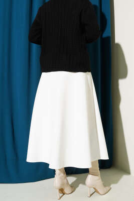 Bel Lastikli Scuba Çan Etek Beyaz - Etek