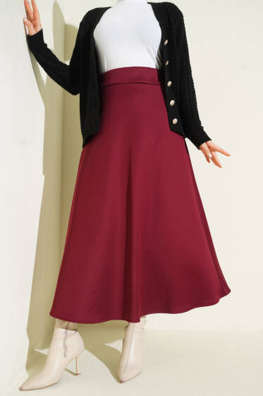 Bel Lastikli Scuba Çan Etek Bordo - Etek