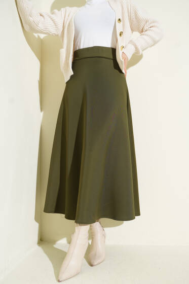 Bel Lastikli Scuba Çan Etek Haki - Etek