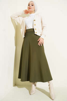 Bel Lastikli Scuba Çan Etek Haki - Etek