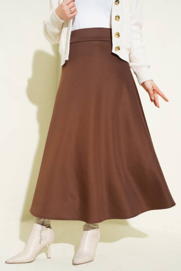 Bel Lastikli Scuba Çan Etek Kahve - Etek
