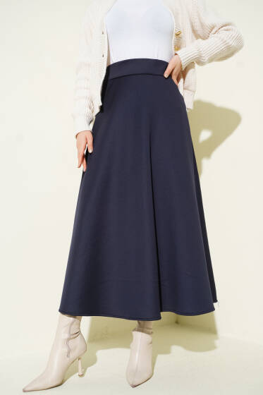 Bel Lastikli Scuba Çan Etek Lacivert - Etek