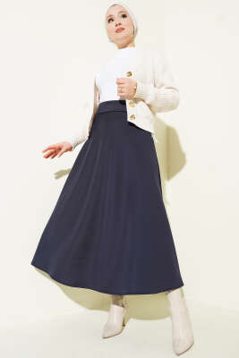 Bel Lastikli Scuba Çan Etek Lacivert - Etek