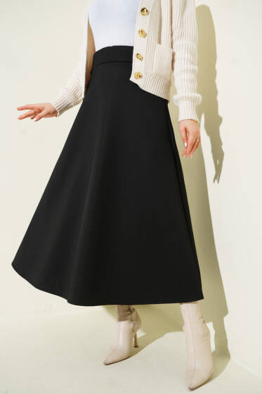 Bel Lastikli Scuba Çan Etek Siyah - Etek