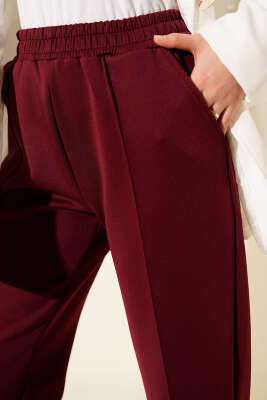 Bel Lastikli Scuba Cepli Pantolon Bordo - Pantolon